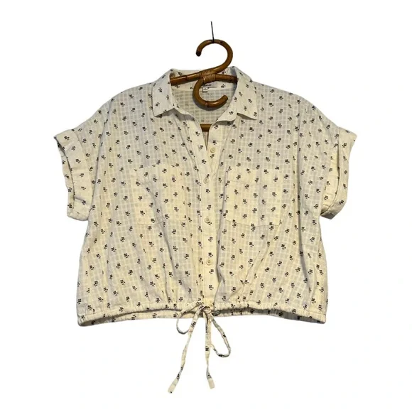 Madewell | Button-Up Drawstring Shirt in Blooming Ikat Size M 100% Cotton - Picture 3 of 12